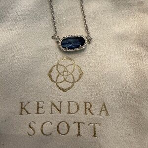 Authentic Kendra Scott Silver Elisa Necklace with Deep Blue Stone.